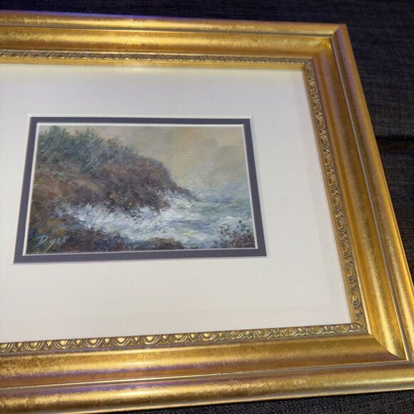 Framed Signed Sylvia Dyer Acrylic Painting: Island Cliffs Brunswick Maine Artist - Picture 3 of 9
